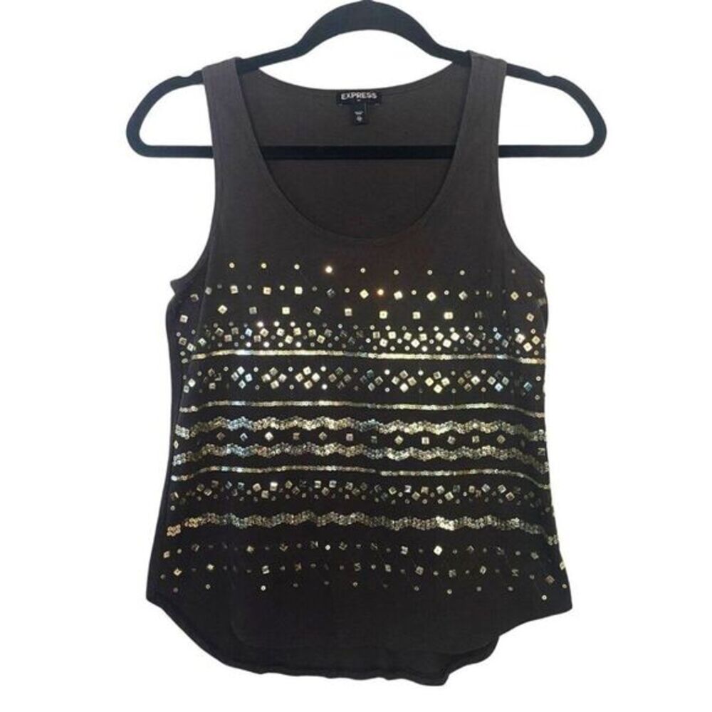 Express | Sequin Tank Gray & Gold Sleeveless Top